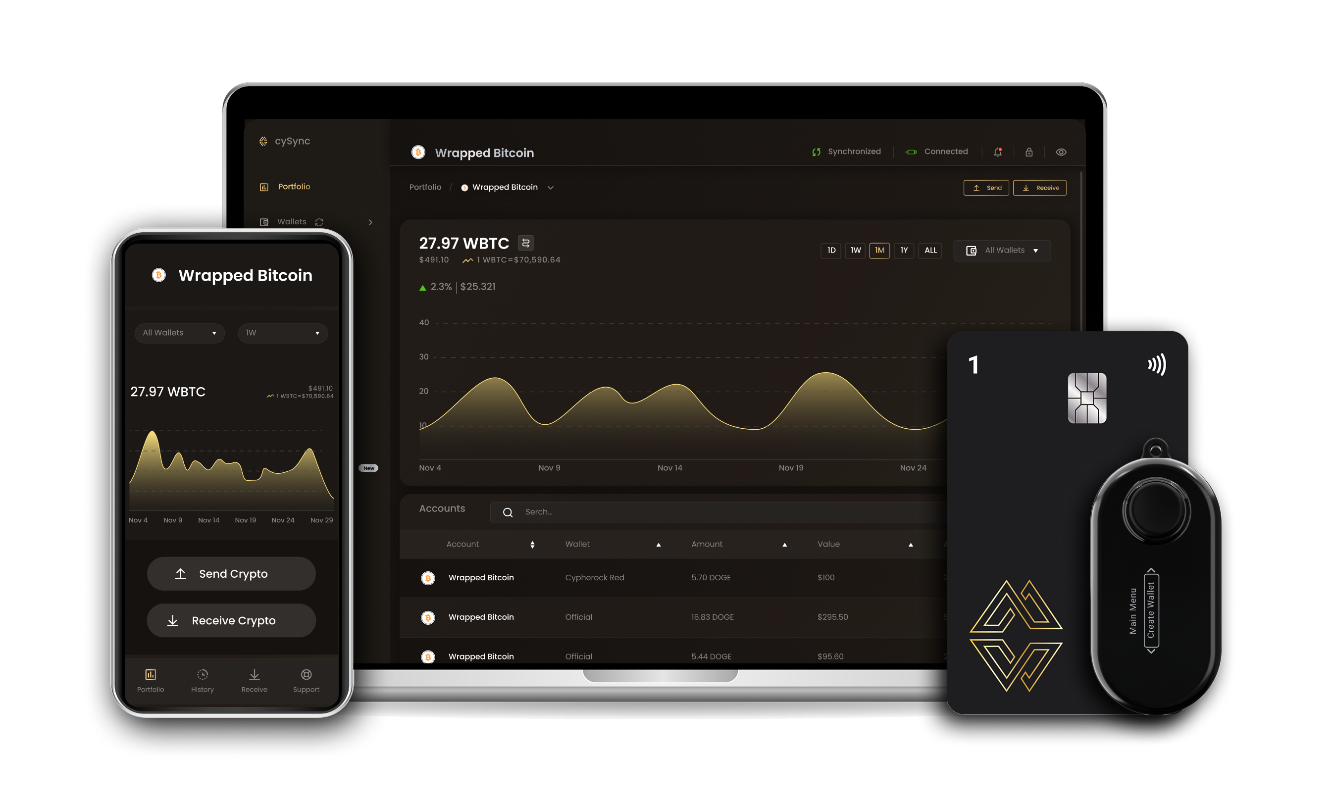 Wrapped bitcoin wallet interface on Cypherock devices