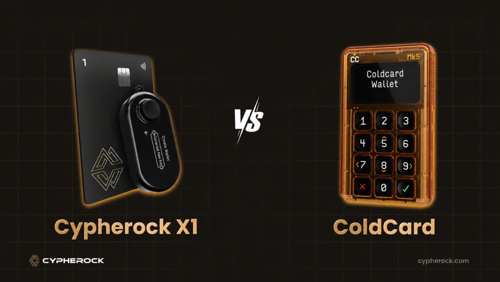 Cypherock X1 vs Coldcard hardware wallet comparison — seed-phrase-free multi-chain security vs Bitcoin-only airgapped storage
