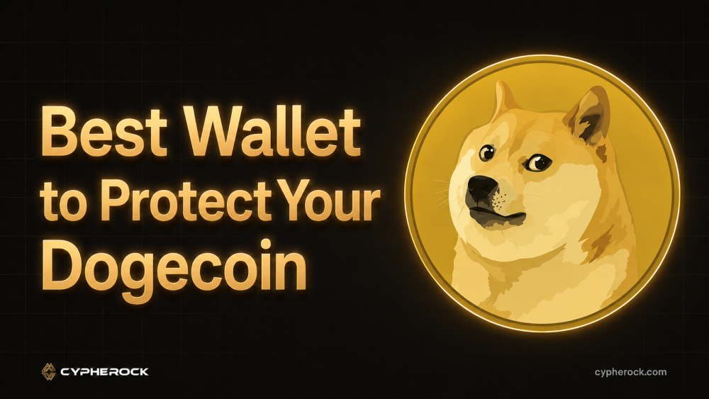 Cypherock best wallet to protect your Dogecoin featuring the Shiba Inu Doge meme coin logo
